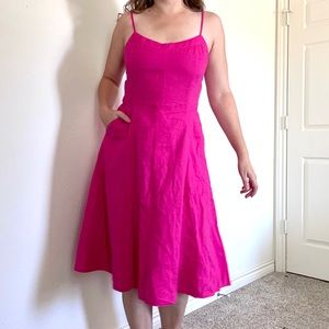 Banana Republic Pink Linen and Cotton Fit and Flare Midi Dress NWT Size 12